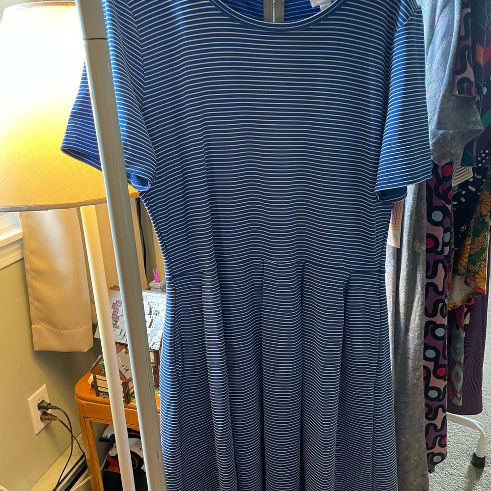 LuLaRoe Blue and White Striped Dress